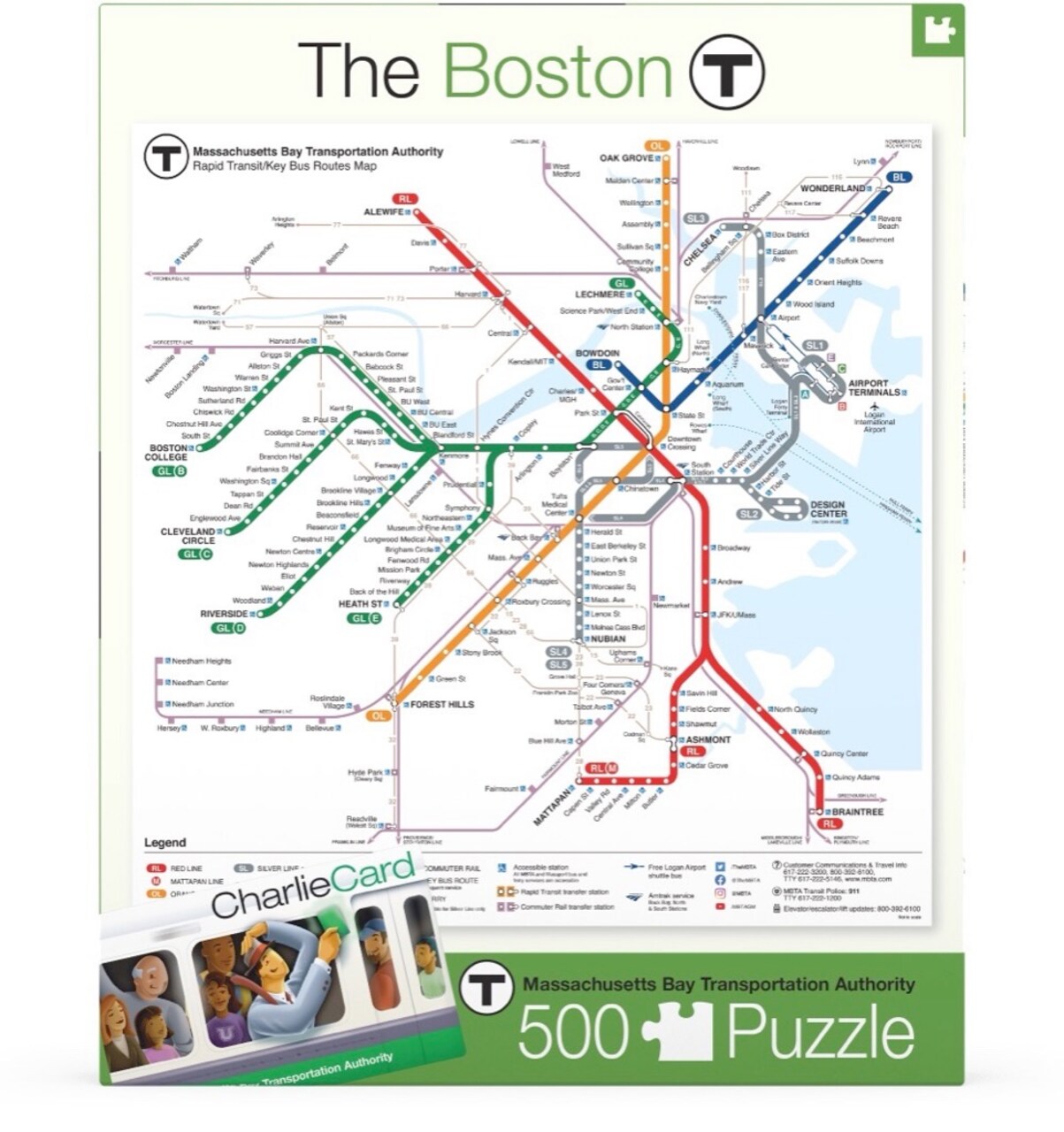 New York Puzzle Company Boston T Map 500 Piece Piece Jigsaw Puzzle